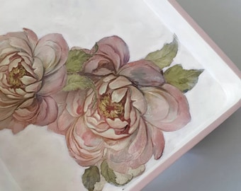 Hand-Painted Floral Serving Tray: Decoupage Tea & Coffee Table Decor