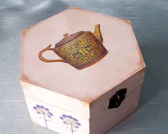 Vintage Style Tea Bag Storage Box: Hand-Painted Decoupage Kitchen Decor