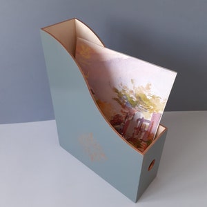 File Storage Organizer, Magazine Organizer File or Paper Holder, Paper Storage, Hand Painted Wooden Box.
