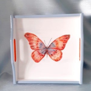 Handmade Butterfly Decoupage Wooden Tray: Decorative Catch-All (9.5&quot;x9.5&quot;)