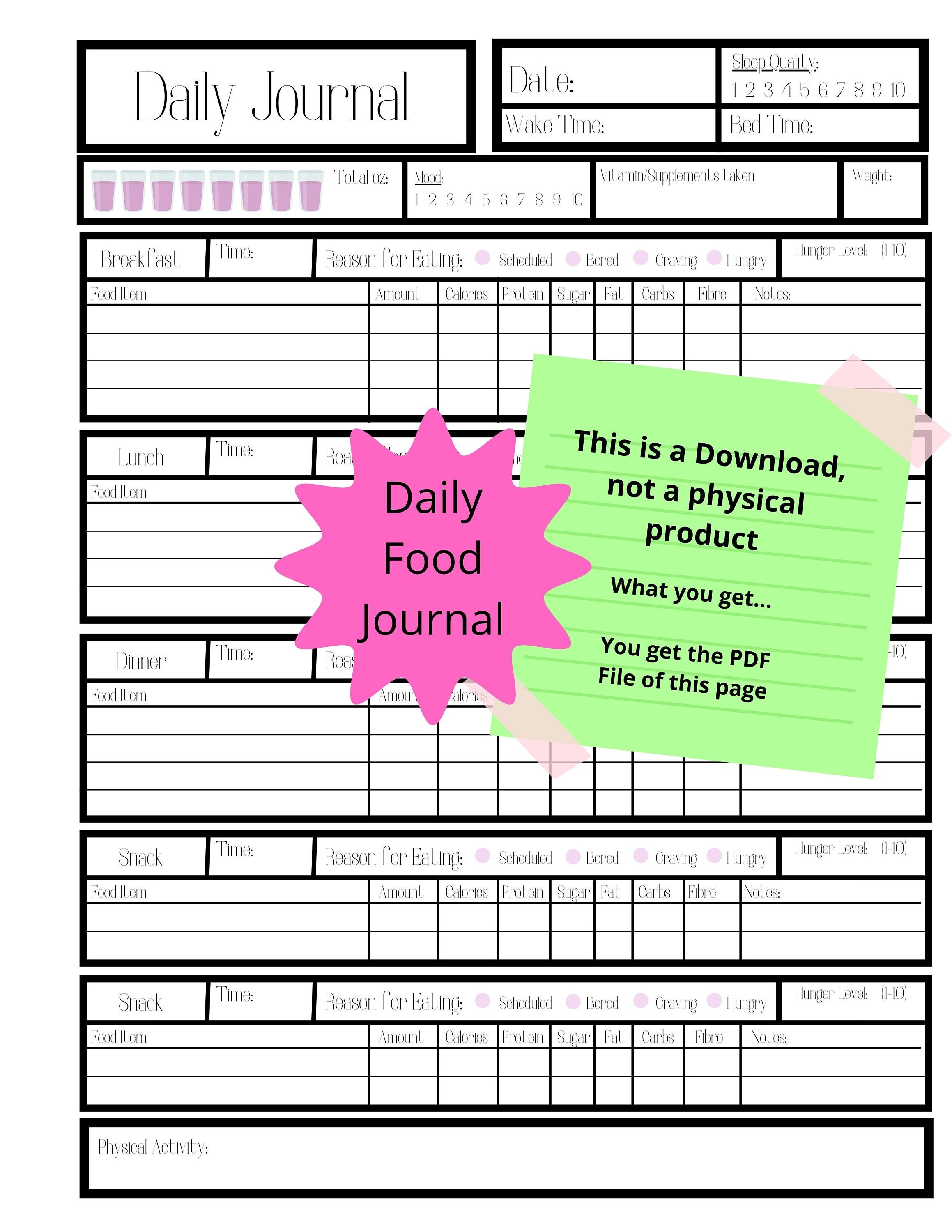 Daily Food Journal Printable Mindful Eating Bariatric Surgery Tracker daily-food-journal-printable-mindful-eating-bariatric-surgery-tracker