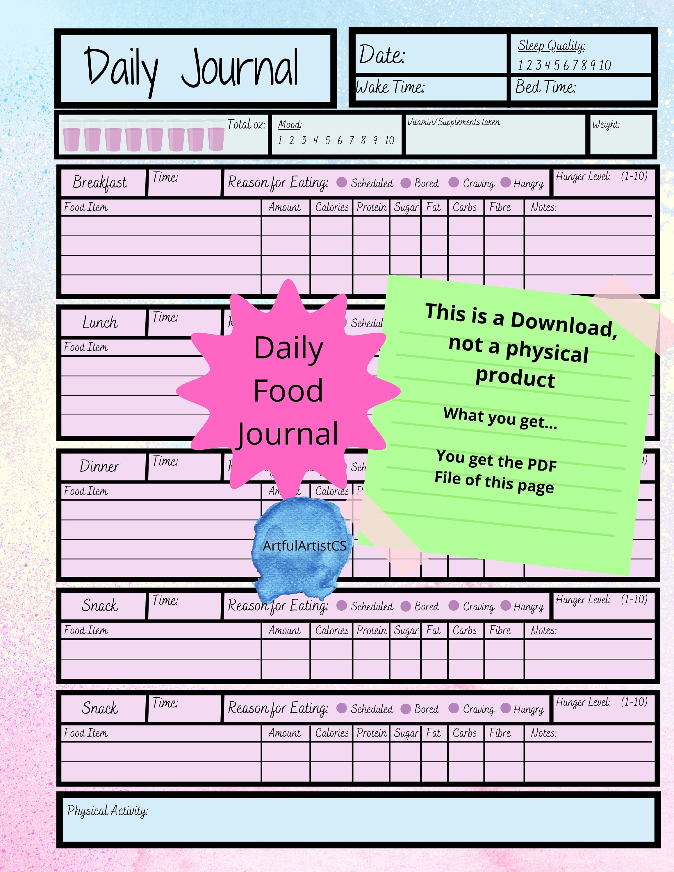 Daily Food Journal Printable Mindful Eating Bariatric Surgery Etsy daily-food-journal-printable-mindful-eating-bariatric-surgery-etsy