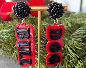 Red and Black Acrylic Bulldog Earrings, Game Day Earrings, Football Earrings, College Team Earrings, Georgia