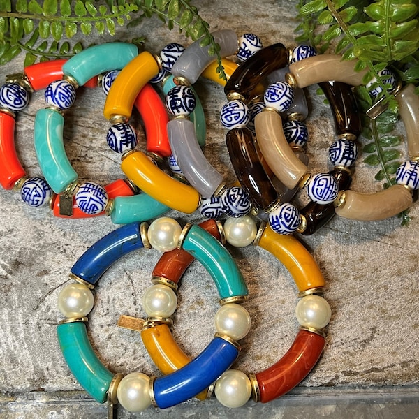 Chinoiserie Bead Bracelet, Woman's Bracelet, Bracelet Set, Mother in law Gift, Mother's Day Gift, Stack Bracelets, Stretch Bracelets