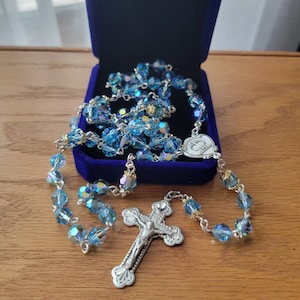 Exquisite Wedding/Anniversary Rosary.  &quot;Something Blue&quot; Sterling Silver Genuine Swarovski AB Crystal Wedding Rosary.
