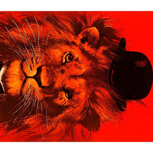 Original Vintage Polish Circus Poster - Swierzy Artwork ! Lion in Hat