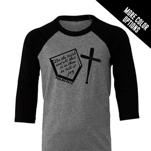 Kid&#39;s Baseball Field Shirt, Fields Full of Joy, PSalms 96:12, Printed T-Shirt, 3/4 Sleeve Baseball Shirt, Softball Shirt, Kid Printed Shirt
