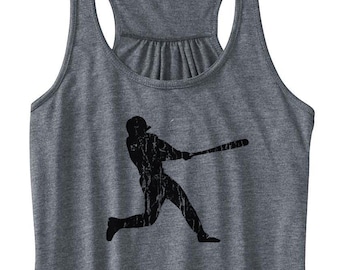 Baseball Hitter Women's Printed Tank, Baseball Hitter Design, Racerback Baseball Tank, Women's Baseball Shirt, Baseball Tank, Homerun