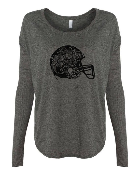 Women's Long Sleeve Helmet Football Shirt, Flowy Scoop Tee, Football Design, Women's Football Shirt, Cute Football Shirt, Football Helmet