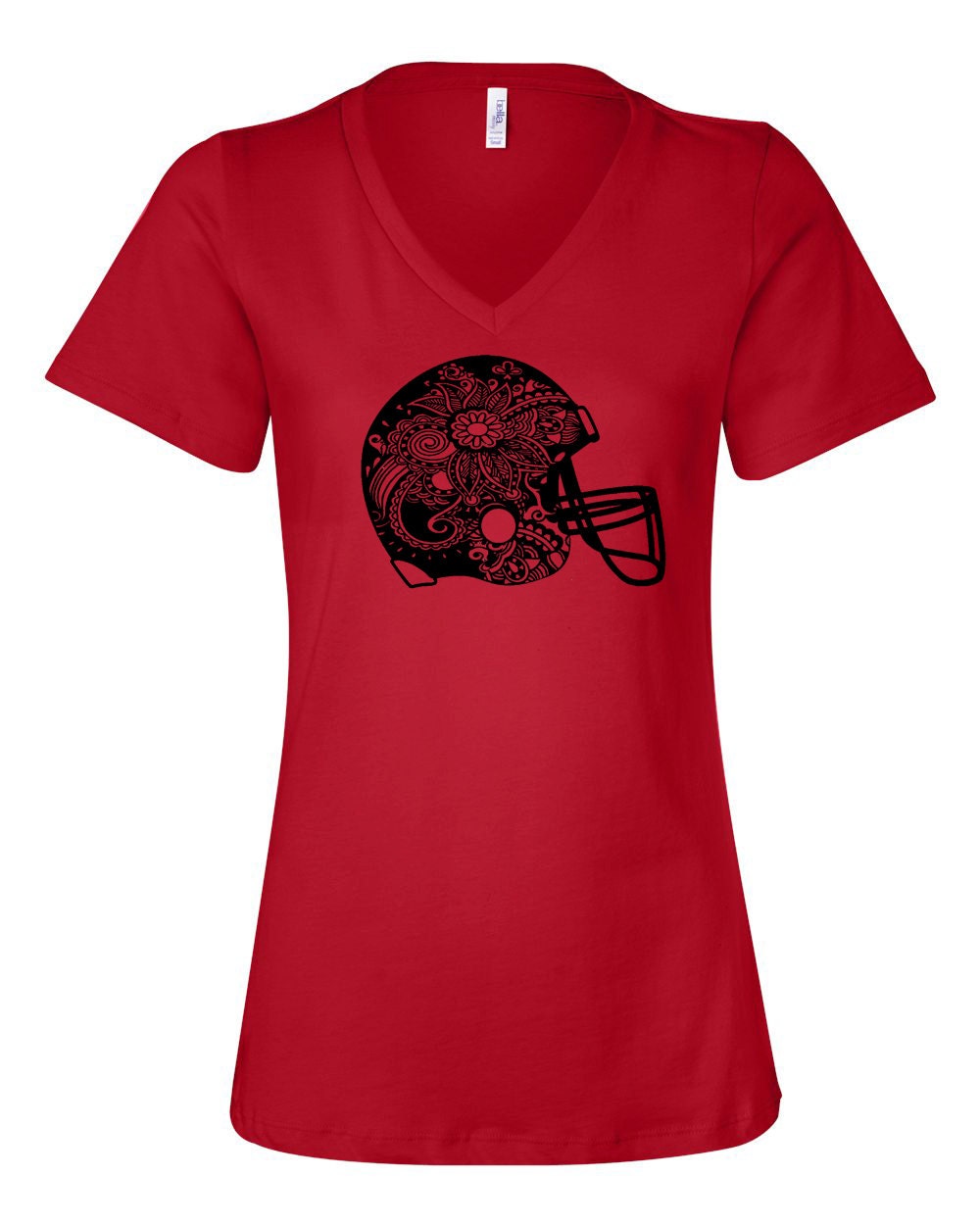 Women's Football Helmet Shirt, Relaxed Fit V-Neck Tee, Football Design ...