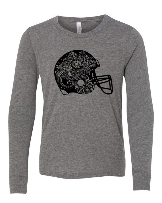 Kids Long Sleeve Football Helmet Shirt, Youth Football Shirt, LS Football Tee, Football Helmet, Kid's Football Shirt, Printed Football Tee