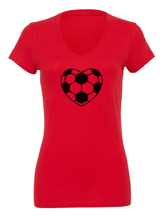 Women's Soccer Heart Printed Shirt, Soccer Shirt, V-Neck T-Shirt, Women's Soccer Shirt, Futbol Shirt, Soccer TShirt, Soccer Love, Soccer Mom