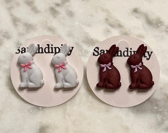 Chocolate Bunny Earrings Easter Bunny Earrings white chocolate bunny and milk chocolate bunny earring studs