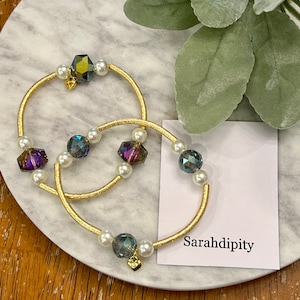 Blessing Bracelet Handmade Iridescent Glass and Glass Pearl gold toned Bracelet, Faith Jewelry