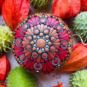 Hand Painted Mandala Stone (Ceramic) - Meditation Stone - Hand Made - Painted Stones - Decorative - Dot Art