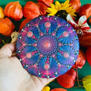 Hand Painted Mandala (Ceramic) - Meditation Art Stone - Hand Made - Painted Art - Decorative - Dot Art