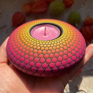 Tea Light- Hand Painted Mandala - made from Ceramic  - Meditation Stone - Hand Made - Painted Stones - Decorative - Dot Art