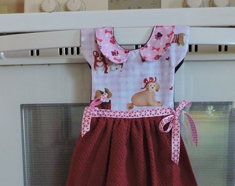 Dog Print Oven Door Towel Dress, Puppy Kitchen Decor