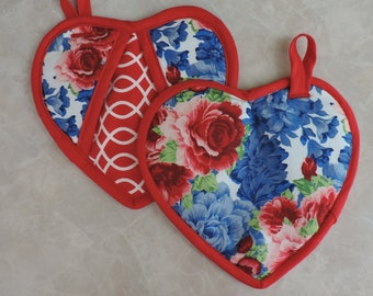 Set of 2 Pioneer Woman Heart Potholders, Handmade Kitchen Decor