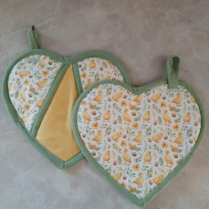 Agarraderas con diseño de pollitos de primavera, decoración de cocina de Pascua, manoplas aislantes para horno, juego de dos