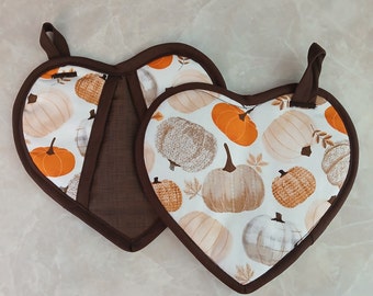 Pumpkin Heart Potholders, Fall Kitchen Decor, Hostess Gift (Set of 2)