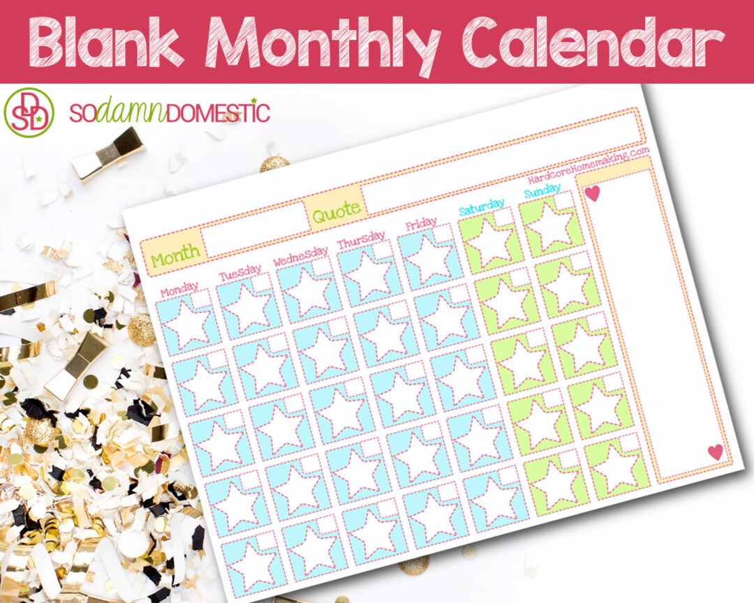 Blank Monthly Calendar - Printable Planner - Etsy