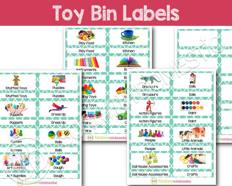 Toy Bin Labels turquoise Printable for Classroom or Playroom Baskets