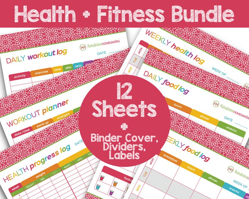 Health and Fitness Binder Bundle Save 9 Dollars Printable Planner ...