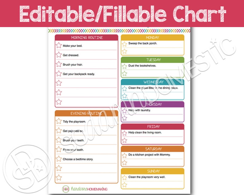 Kids' Responsibilities Chart - Editable / Fillable / Printable ...