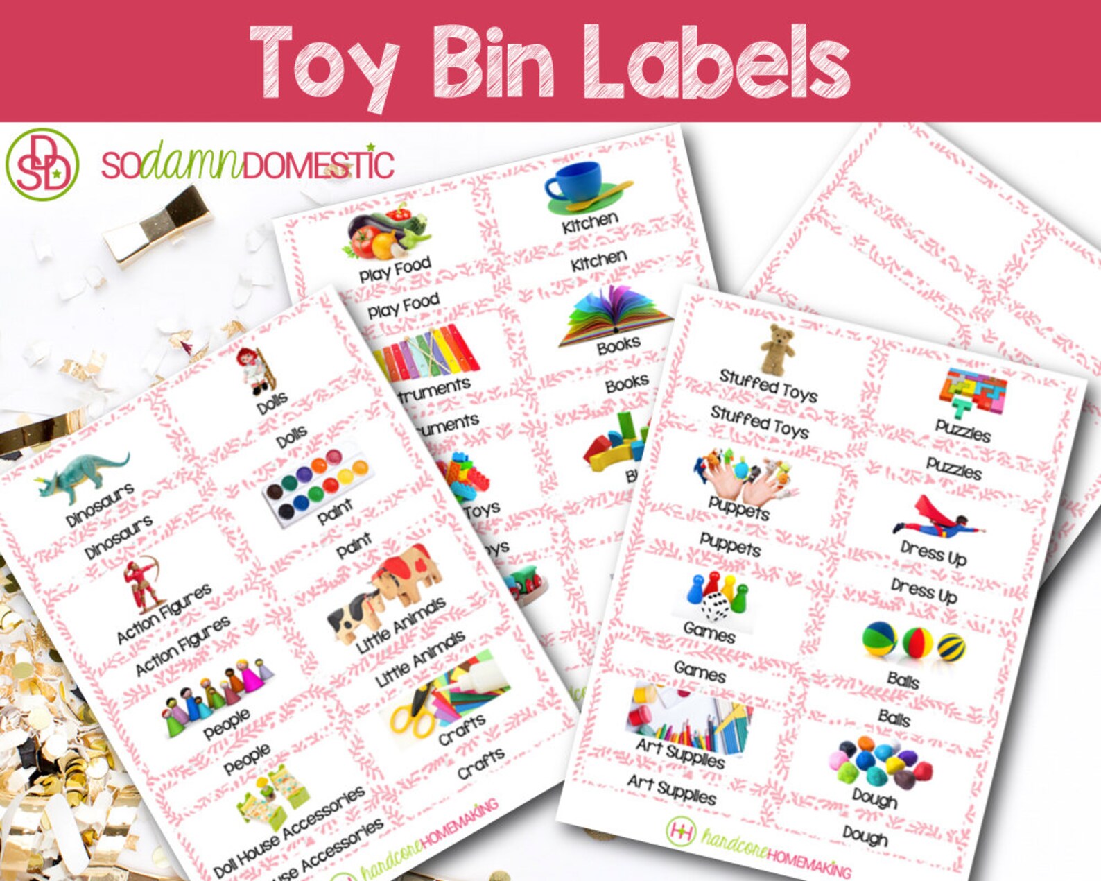 Buy Toy Bin Labels pink Printable for Classroom or Playroom Online in