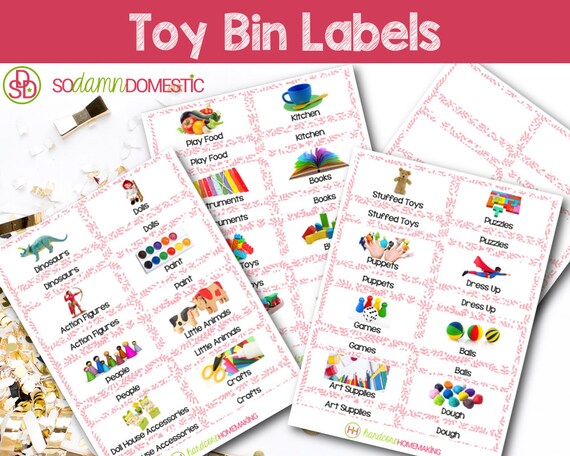 toy bin labels pink printable for classroom or playroom etsy