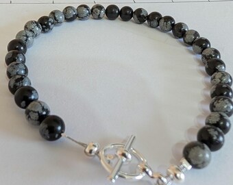 handmade bracelet Obsidian Snowflake made in UK