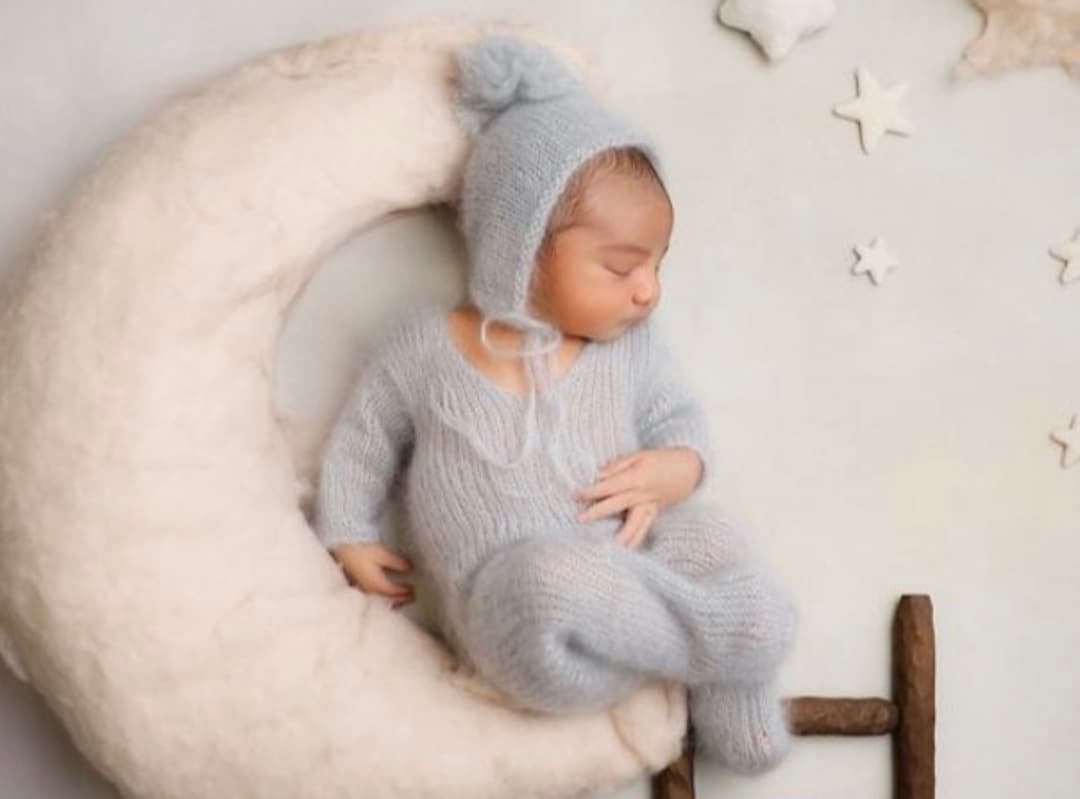 Neugeborenen Fotografie Outfit - 2-teilig Strickoverall Mit Mütze 0-2 Monate