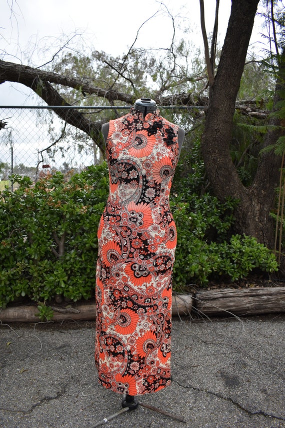 Vintage 70s Orange Cream-sickle Paisley Print Che… - image 3