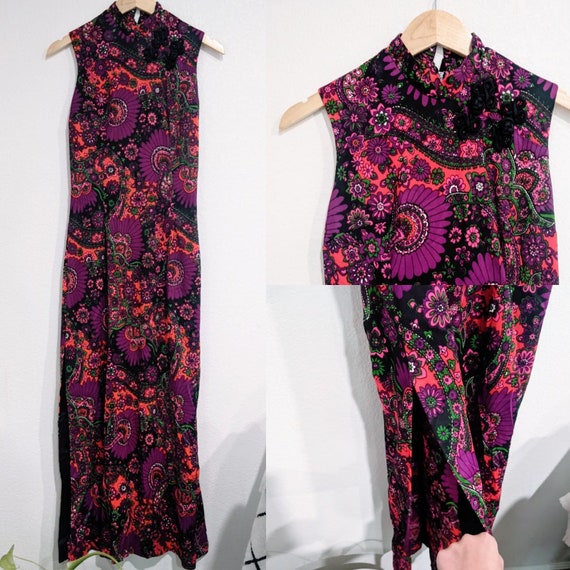 Vintage 1960s/1970s Psychedelic Paisley Cheongsam… - image 4