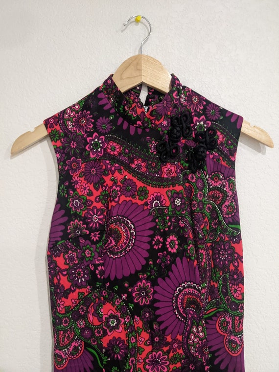 Vintage 1960s/1970s Psychedelic Paisley Cheongsam… - image 5