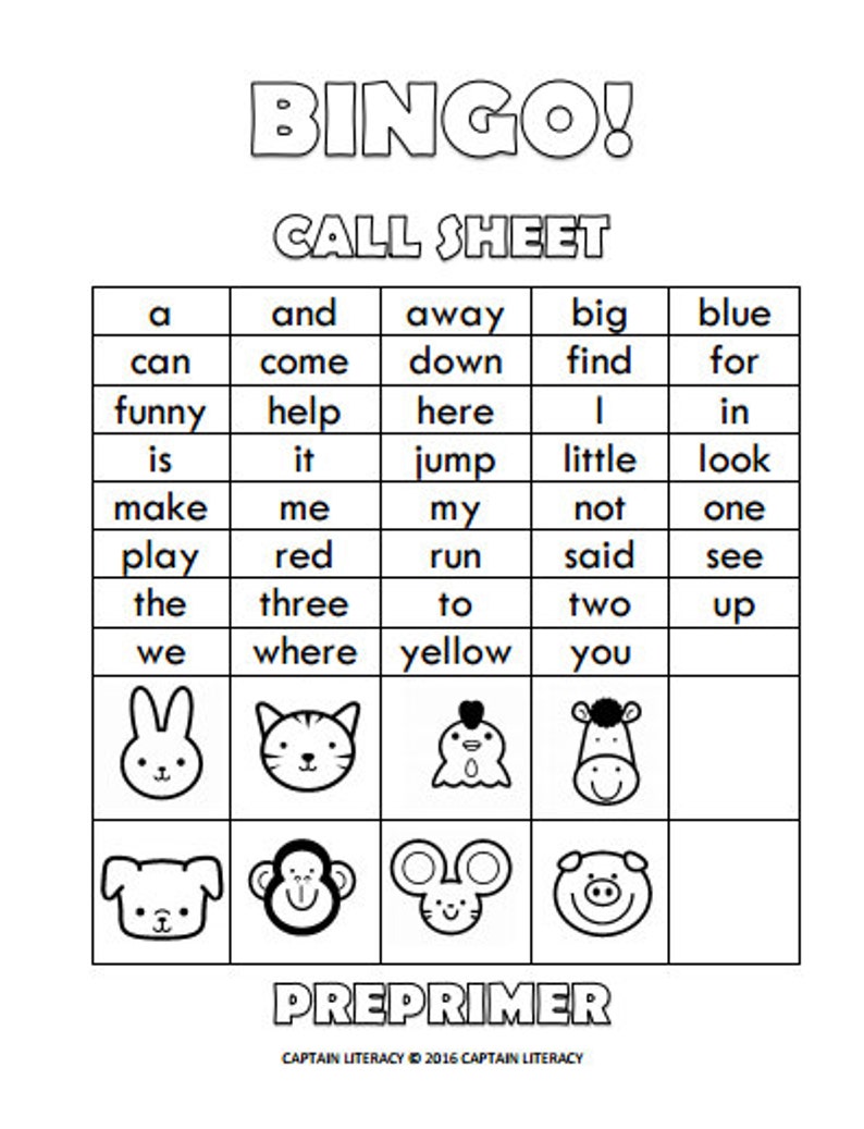 sight words bingo preprimer dolch printable fun