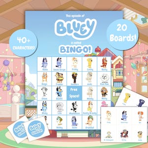 Bluey Bingo Game: 20 Unique Boards, 40+ Character Cards (PDF Download)