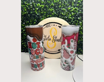 Retro Christmas Tumbler, Christmas Tumbler, Puffy Skinny Tumbler, Christmas Tree Tumbler, Pink Christmas, Retro Christmas, Christmas Cups