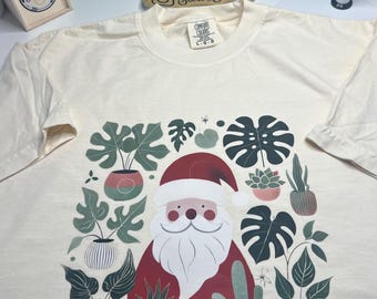 Plant lover gift, Christmas plant shirt, Santa plant shirt, Festive holiday tee, Boho Christmas shirt, Houseplant Christmas gift, Plant Mom