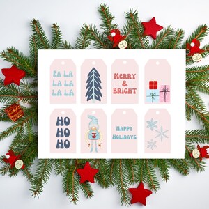 Printable Christmas Tags, Retro Gift Tags Printable, Pink Christmas ...