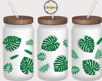 Monstera Leaf Glass Beer Can, Glass Can, Iced Coffee Glass, Beer Can, Monstera Iced Coffee Glass, Coffee Cup, Plant Lover Gift, Monstera
