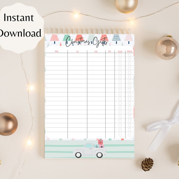 Printable Christmas List Tracker, Gift Tracker, Christmas Shopping List, Christmas Planner List, Printable Gift List, Gift Giving Planner