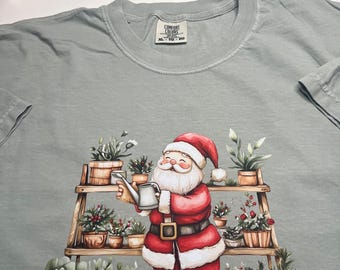 Plant lover Christmas shirt, Santa gardening shirt, Holiday plant t-shirt, Botanical Christmas, Botanical holiday shirt, Plant Parent gift