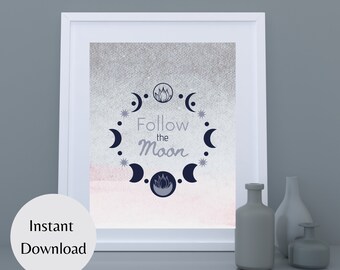 Home decor wall art, Mystical, Moon Phases, Follow the moon, Moon Phase Art, Boho Art, Wall Decor, Moon Phases, Celestial, Moon Vibes,