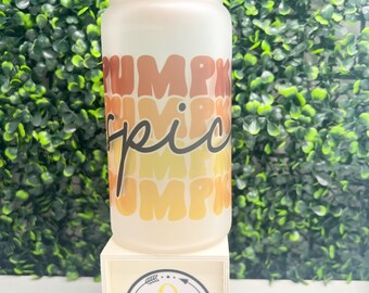 Pumpkin Spice Glass, Fall Glass Cup, Pumpkin Glass Can, Trendy Cups, Gift Ideas, Pumpkin Spice Beer Can Glass, Iced Coffee Glass, Autumn