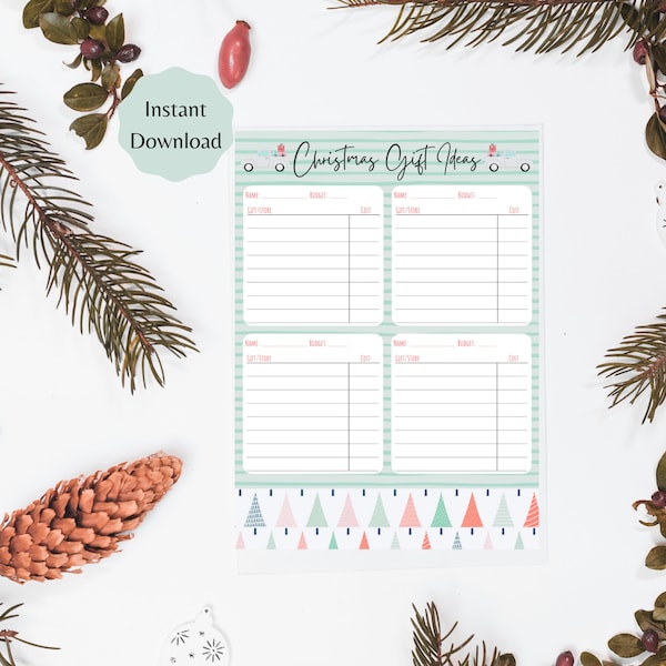 Printable Christmas List Ideas, Gift Ideas, Christmas Shopping List, Christmas Planner List, Printable Gift List Ideas, Gift Giving Planner