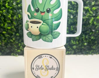 Camper Mug with Lid, Plant Lover Gift, Monstera Plant with Coffee Cup, Gardener Gift, Plant Mom Gift, Plant Mug, Plant Mom Mug, Monstera Mug