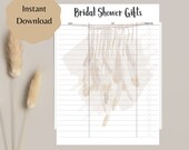 Printable Gift List, Bridal Shower Gift List , Boho Bridal Shower; Boho Gift List, Bridal Shower Gifts, Bridal Shower Gift Log, Boho Gift