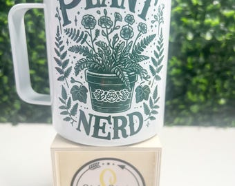 Plant Nerd, Camper Mug, Retro Plant Mug, Plant Lover Mug, Camper Mug with Lid, Retro Mug, Plant Lover Gift, Botanical Mug, Gift Idea,
